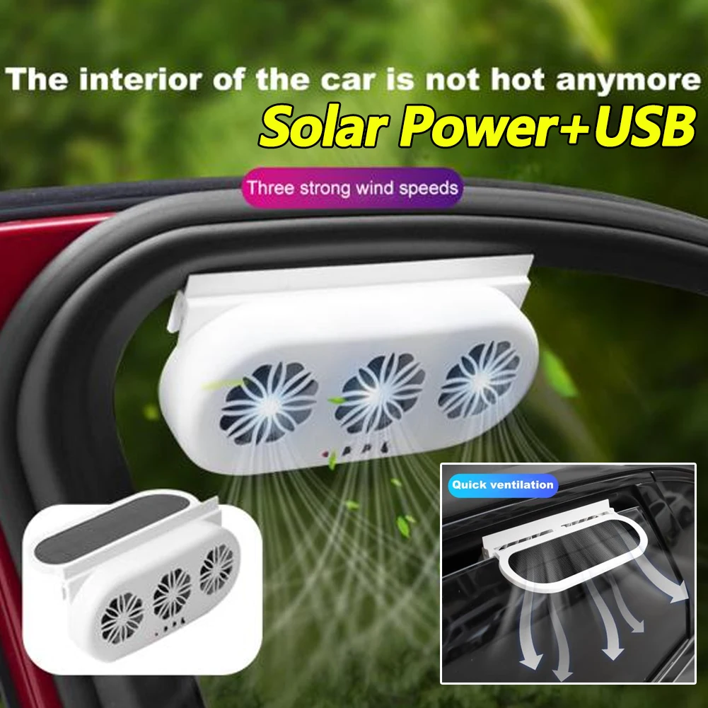 

Auto Solar Cooling Fan 3 Head Electric Car Air Cooler USB Charging Radiator Backseat Front Seat Purifiers Ventilator Car Cooling