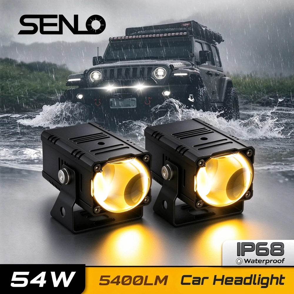 2pcs Senlo X1GTS 54W Motorcycle Auxiliary Headlight Explorers Spotlights Dual color Mini Projector Len External Driving Lamp