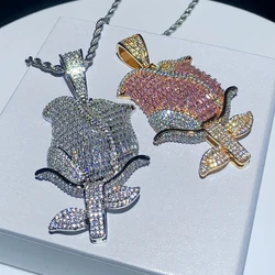 2025 New Iced Out Bling 5A CZ Nice Rose Flower Pendant Necklace Drop Ship Hip Hop Men Women Jewelry