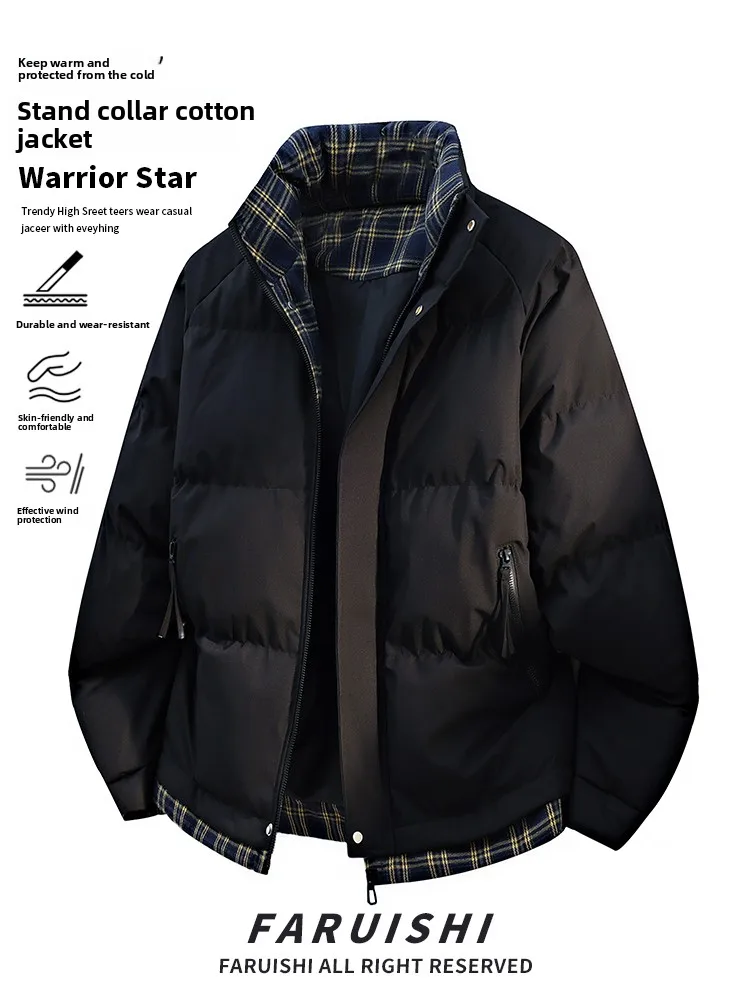 

Утепленная теплая хлопковая куртка мужская, новая зимняя пуховая куртка в американском стиле, модный бренд, с воротником-стойкой, объемный крой, мужская верхняя одежда