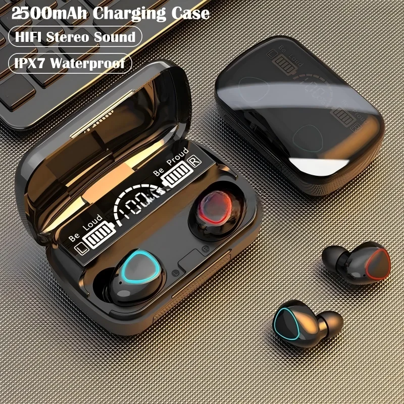 M10 TWS Bluetooth Earbuds 9D Stereo Waterproof Sports Wireless Headphones with Mic & Charging Case