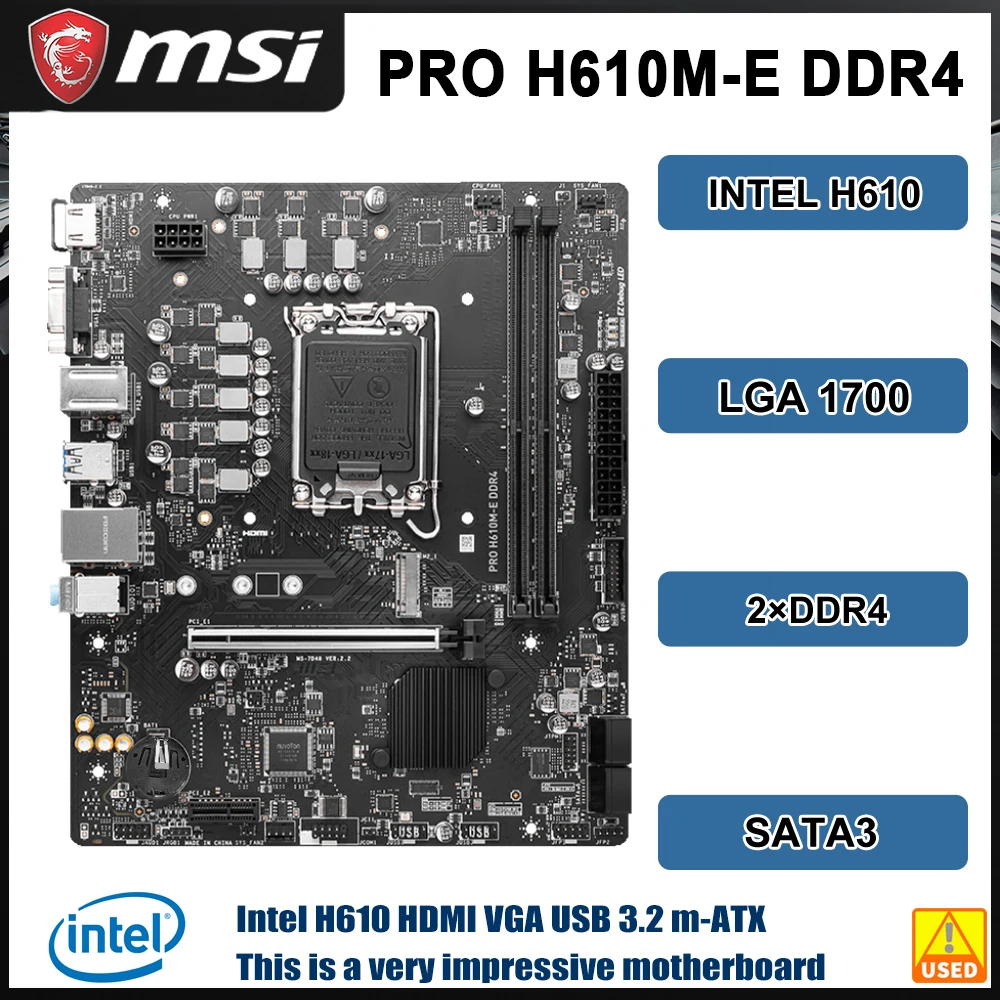 MSI PRO H610M-E DDR4 Motherboard LGA1700 Intel H61 i9-14900K  i5-14400 13600K 14700K 12700 12100F cpu DDR4 64 mATX M.2 SATA SSD