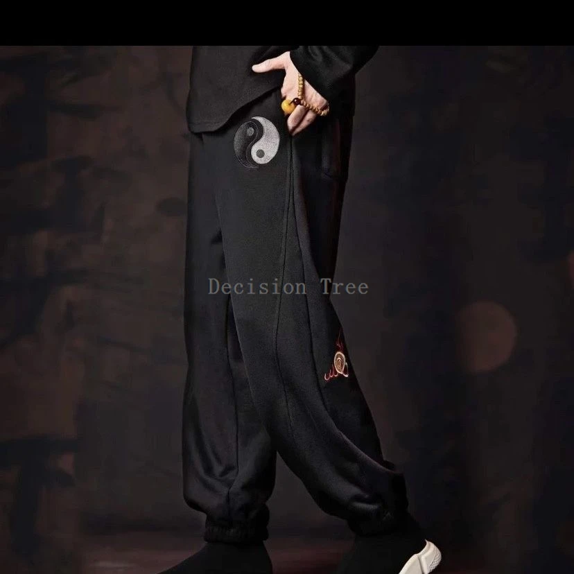 2024 new men chinese style tai chi pants taoists eight diagrams embroidery slacks vintage daily martial arts training trousers