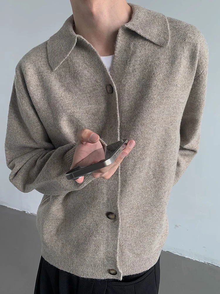 Vintage بدوره إلى أسفل طوق محبوك معاطف الرجال العصرية طويلة الأكمام بلون Sweatercoats للرجال في الهواء الطلق سترة بأزرار عادية