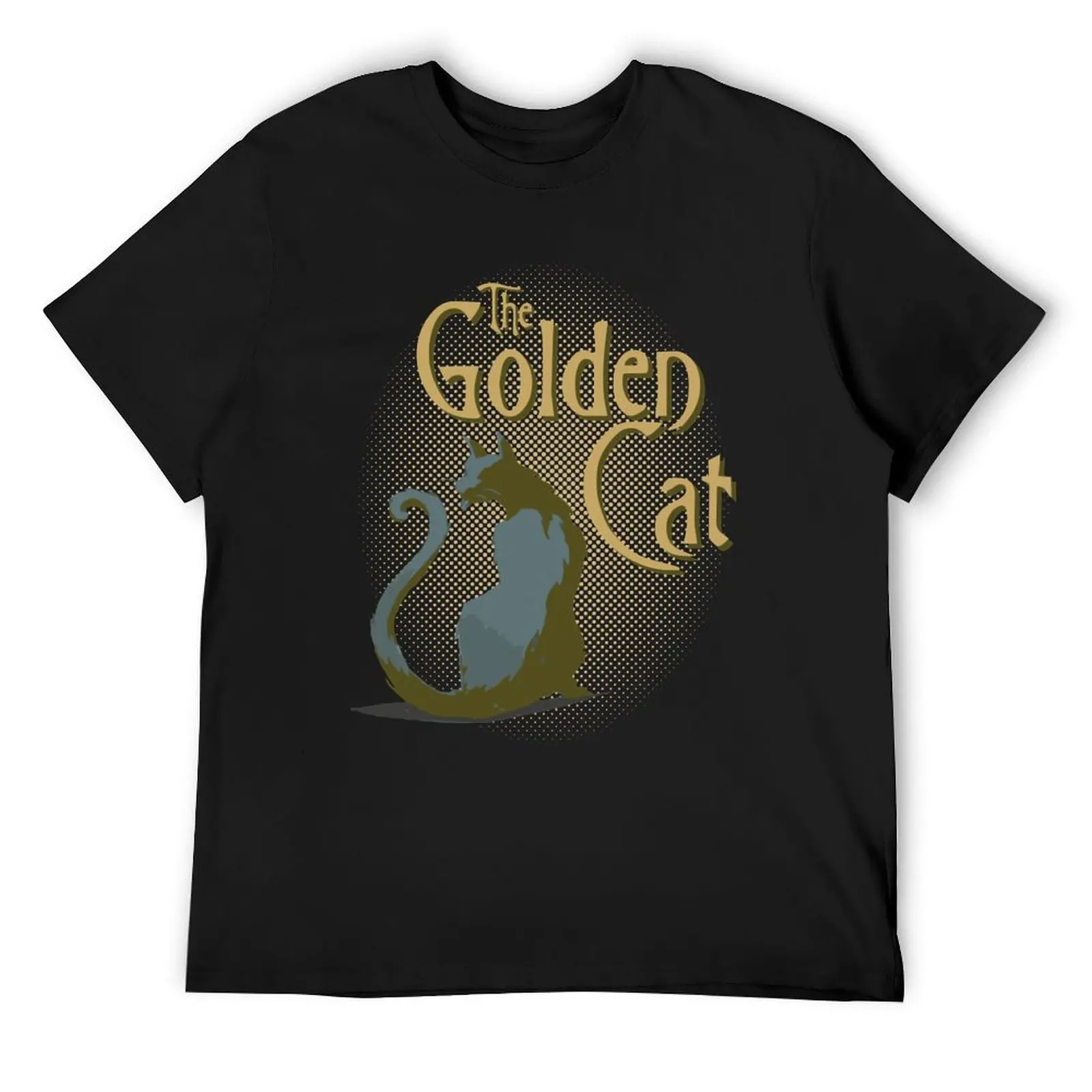 تي شيرت Golden Cat Fited تي شيرت أسود كبير الحجم برسومات كبيرة الحجم تي شيرت رجالي عالي الجودة