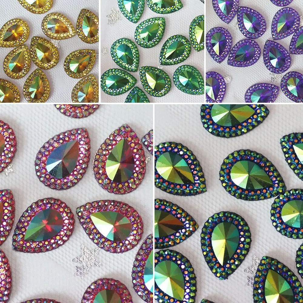 Craft Decorations Jewelry Handmade AB Colorful Resin Ornament Crystal Stones Flatback Applique Glitter Water-drop Rhinestone