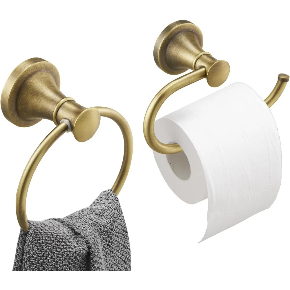 

Hardware Fixtures Toilet Roll Tissue Holder, Hand Towel Bar Towel Ring Antique Brass Toilet Paper Holder Double Bathroom