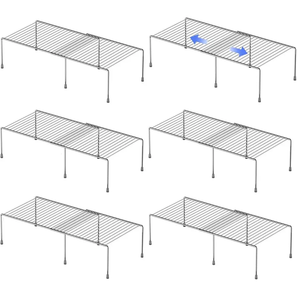 

Expandable Metal Rustproof Kitchen Counter and Cabinet Shelf, Storage Rack Organizer Space Saver for Kitchen, Fridge, Cabinet, B