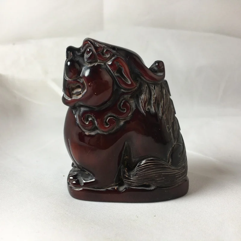 

Chinese antique collection exquisite handicrafts carved cow horns Pixiu statues handle pieces
