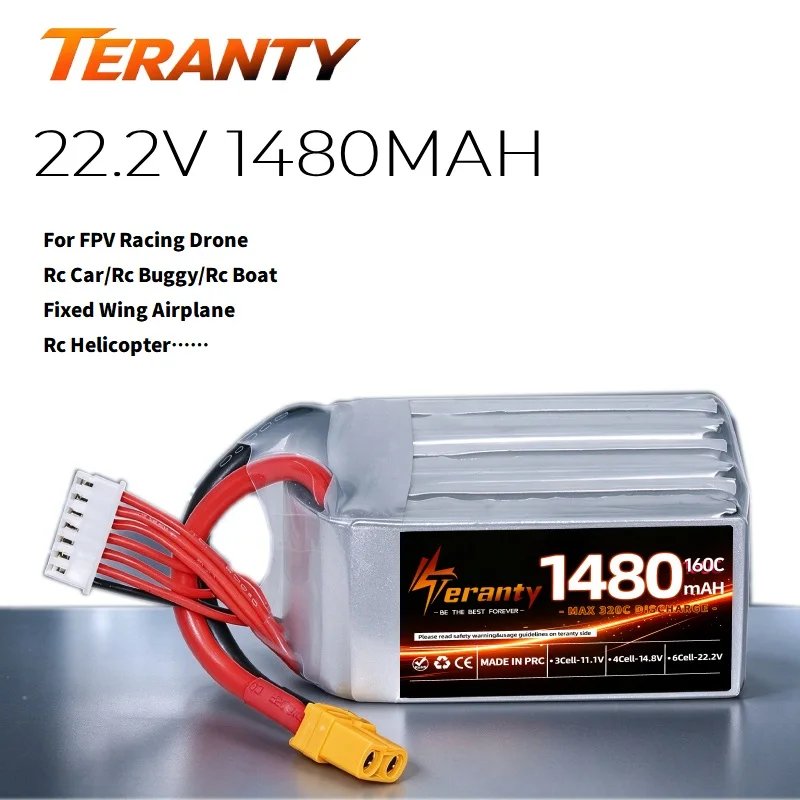6S 22.2V 1480mAh 160C LiPo Battery XT60 Plug High Power RC Battery for FPV Freestyle Drone 1/10 1/12 Scale RC Racing Car