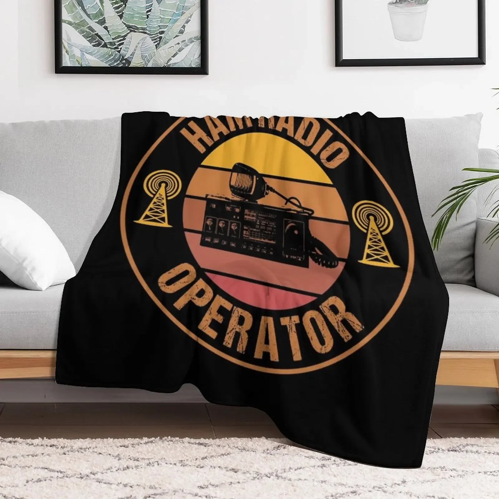 Vintage Ham Radio Operator Throw Blanket Color Fast Cozy Throw Blanket