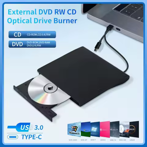 USB 3.0 Type-C DVD Burner 2-in-1 Slim External Recorder Portable CD-RW DVD-ROM Optical Drives Writer Reader Player For PC Laptop