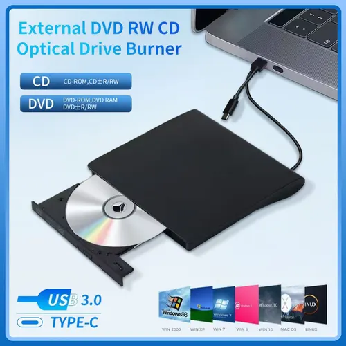Imagen 1 del producto Grabador de DVD USB 3,0 tipo C, grabadora externa delgada 2 en 1, CD-RW portátil, DVD-ROM, unidades ópticas, lector y escritor para PC y portátil