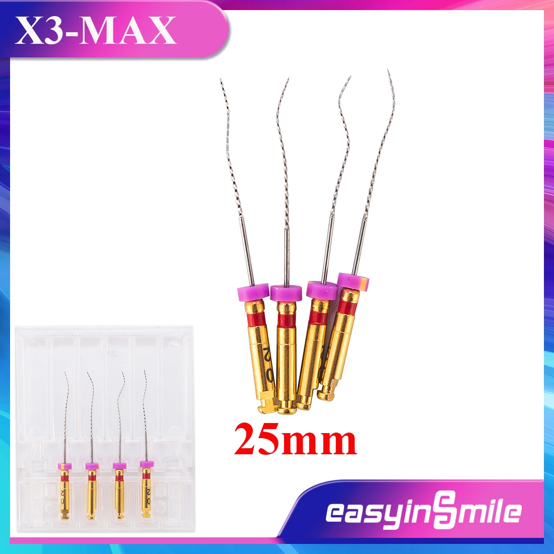 EASYINSMILE 4Pcs Dental Endodontic X3-MAX NITI Endo Files Root Canal Cleaning Rotary Finisher Files Instrument 25mm