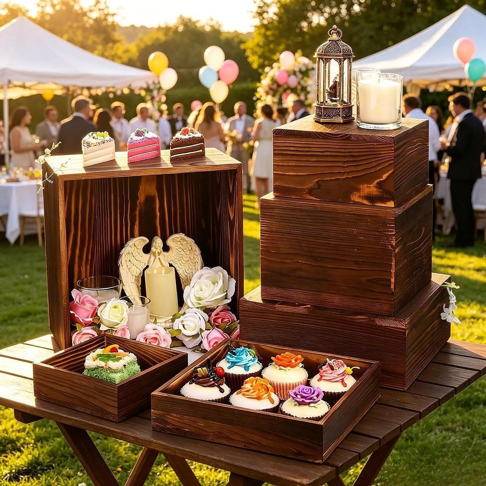 Dessert Table Wooden Risers Stackable Buffet Food Display Set Brown Stands for Brunch Candy Bar Events