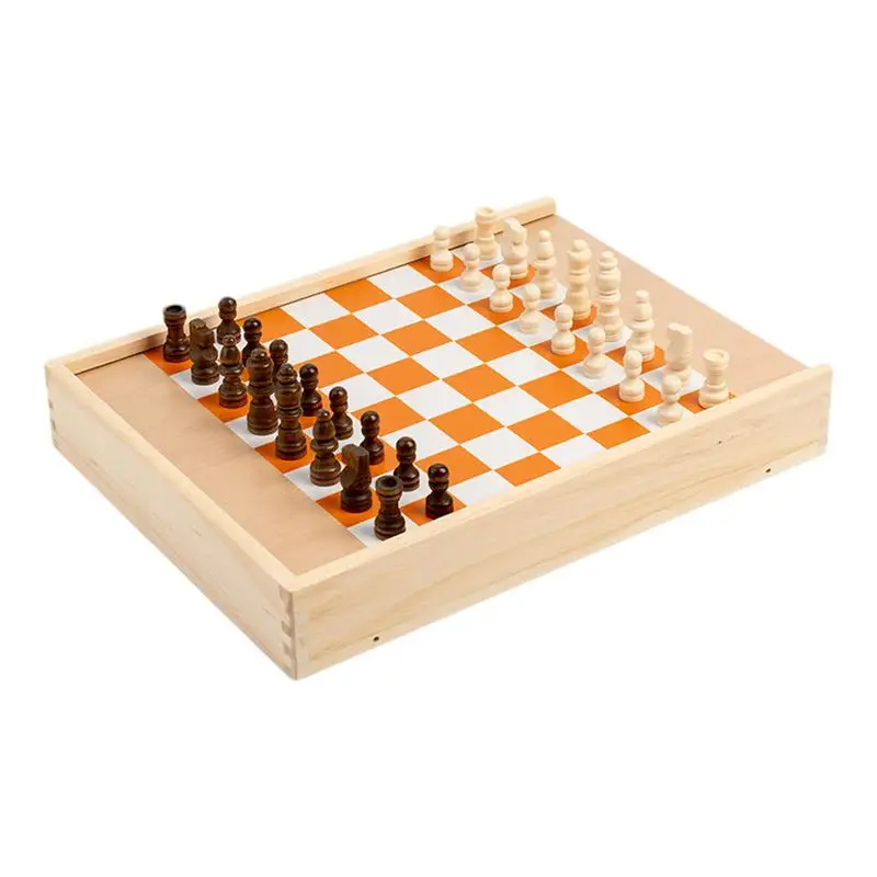 

Wooden Chess Board Set 5 In 1 Wooden Board Game Chess Bouncing Chess Interactive Portable Tabletop Game For Family Fun Teenagers