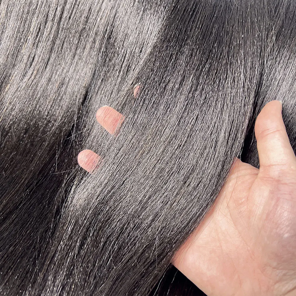 Light Yaki Straight 100% Rohe Unbehandelte Echthaar-Extensions Großhandel # 1B Natürliches Schwarzes Echthaar-Tressenbündel für den Salonbedarf – Detail 16