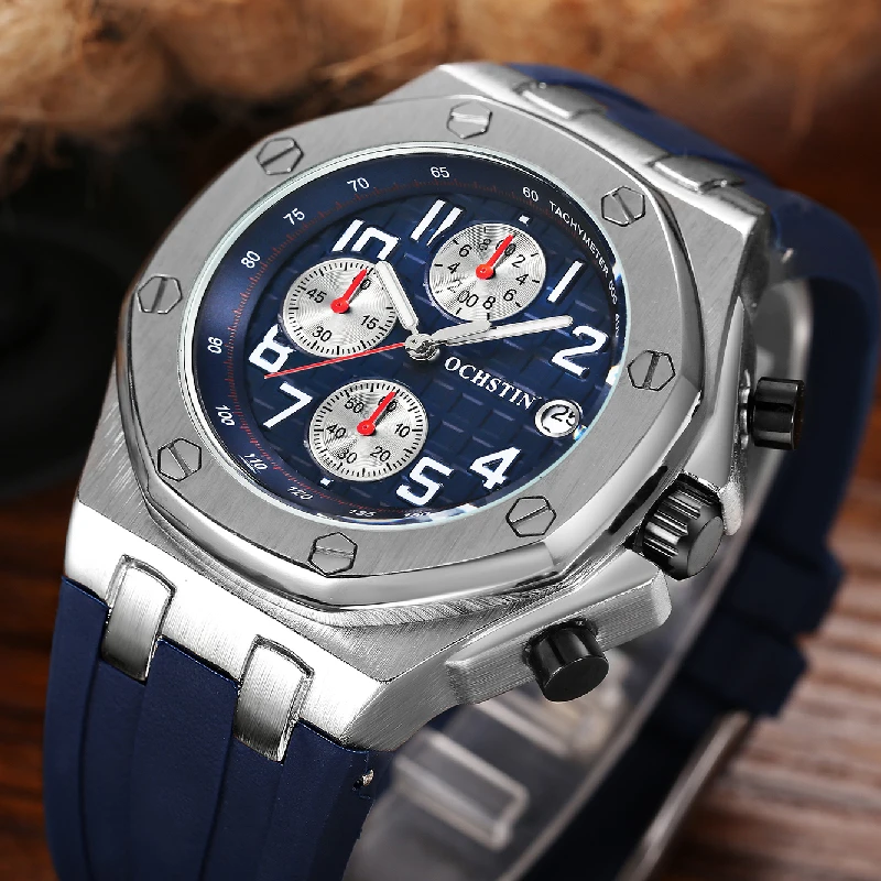 OCHSTIN Men’s Chronograph Watch Luxury Sport Style Octagon Bezel Quartz Date Male Business Gift Daily Wristwatch Luminous Hands
