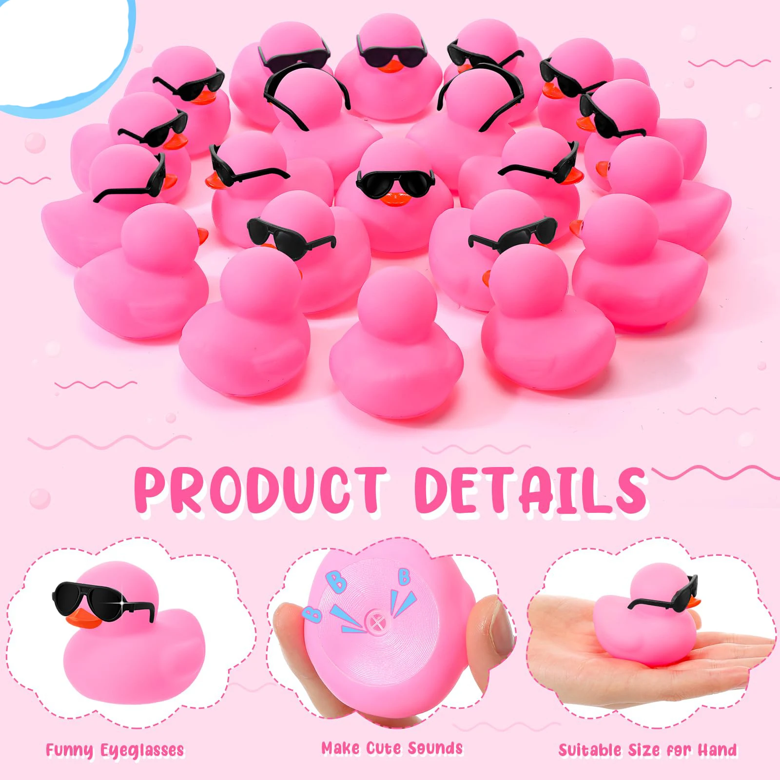 1-100pcs Mini Rubber Ducks Valentine Pinks Set in Bulk with Sunglasses Float Squeak Ducks Duck for Party Birthday Supplies