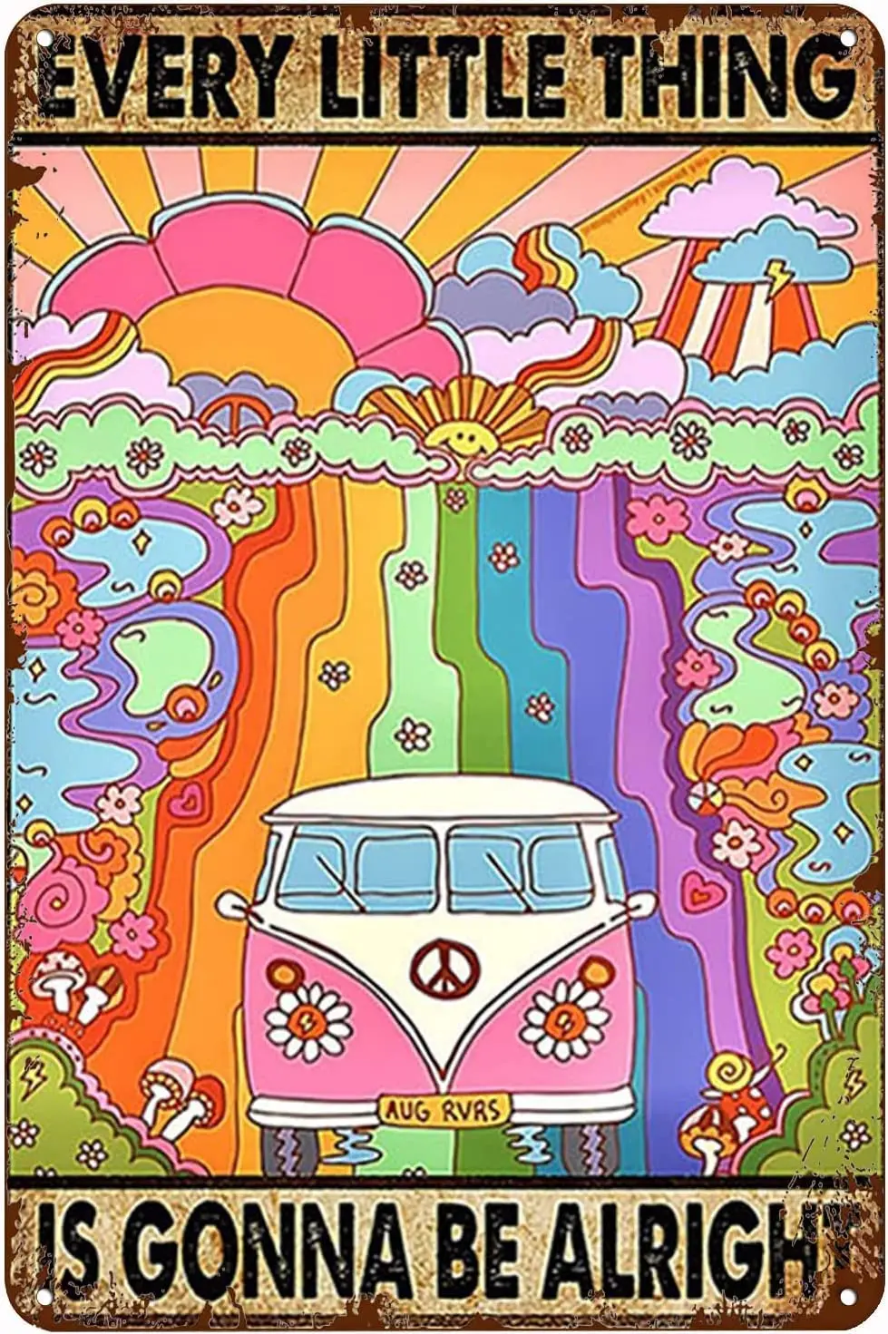 Xiddxu Vintage Tin Metal Sign Hippie Every Little Thing is Gonna Be Alright Decor Poster Wall Art Decor Kitchen for Home Cafes S