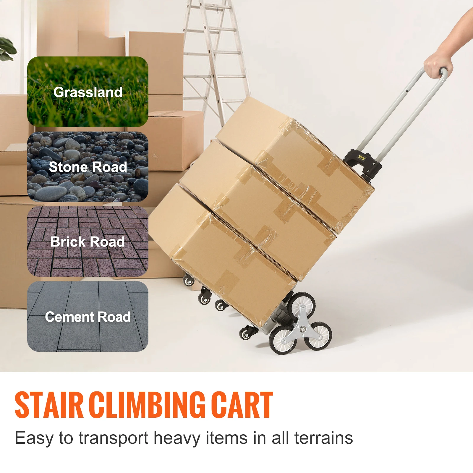 JiaBingFu 220lbs Stair Climbing Cart Foldable Hand Truck with 32.3-45.7