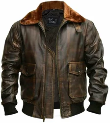 Veste de pilote en cuir véritable pour homme, veste de vol, Imitation vieux marron, Machine, tendance en Europe et en amérique