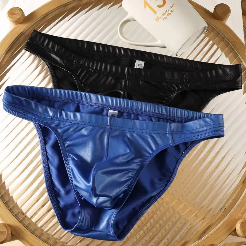 

3Pcs Mens Briefs Cool Solid Sexy Men's Underwear Faux Leather Men's Panties Low Waist Breathable Male Underpants