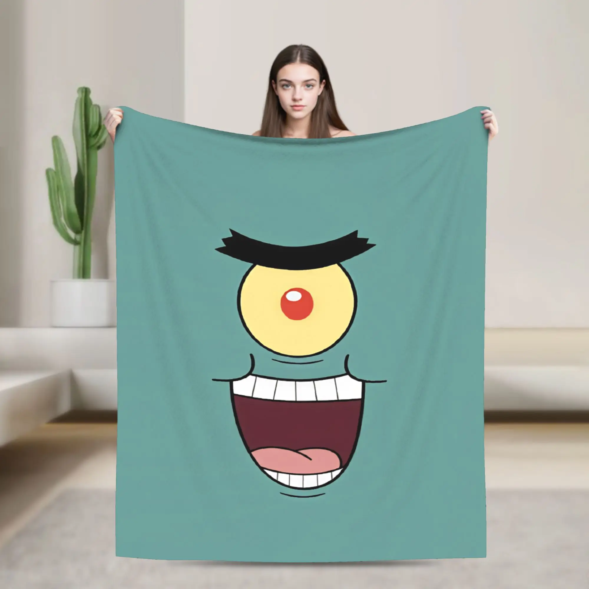 Warm BlanketStudents Airplane Travel SpongeBobs Plankton  Throw Blanket  Flannel Bedspread For Bedroom Fluffy Sofa Bed Cover