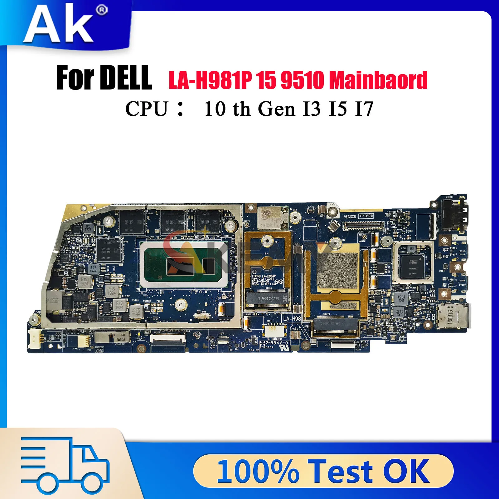 

FDB50 LA-H981P Mainboard For Dell Latitude 9510 with I5 I7 CPU RAM 8G/16G 0X20H5 097KR9 0X1G65 100% Fully Tested