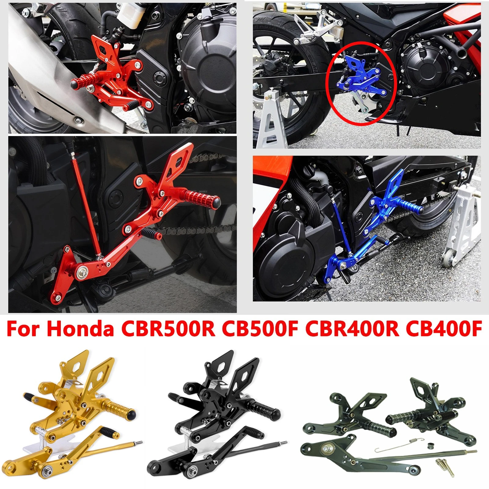 Reposapiés Traseros Ajustables para Honda CBR500R CB500F CBR400R CB400F, Conjunto de Reposapiés Traseros, Controles de Pie Modificados para Motocicleta