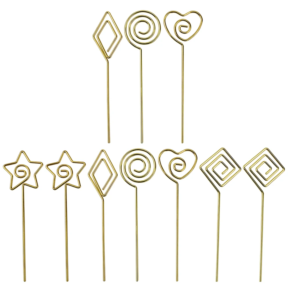 

10 Pcs Sign Table Card Napkin Clips Multi-function Picks Floral Golden