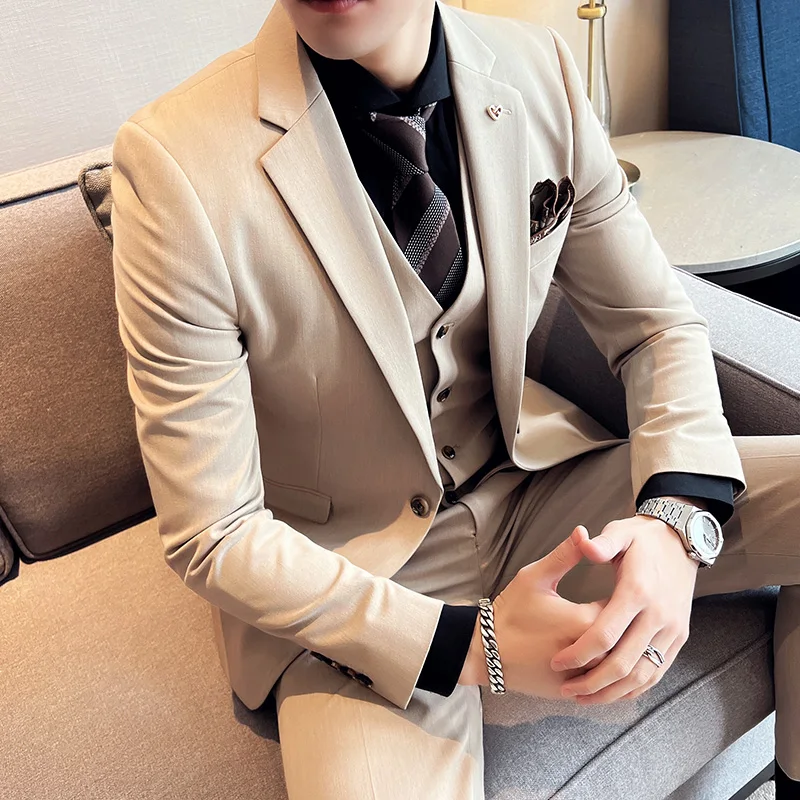 

(Jacket+Vest+Pants) 2023 Brand Clothing Men Business Three-Piece Suits/Male High Quality Groom Wedding Dress Men Casual Blazers