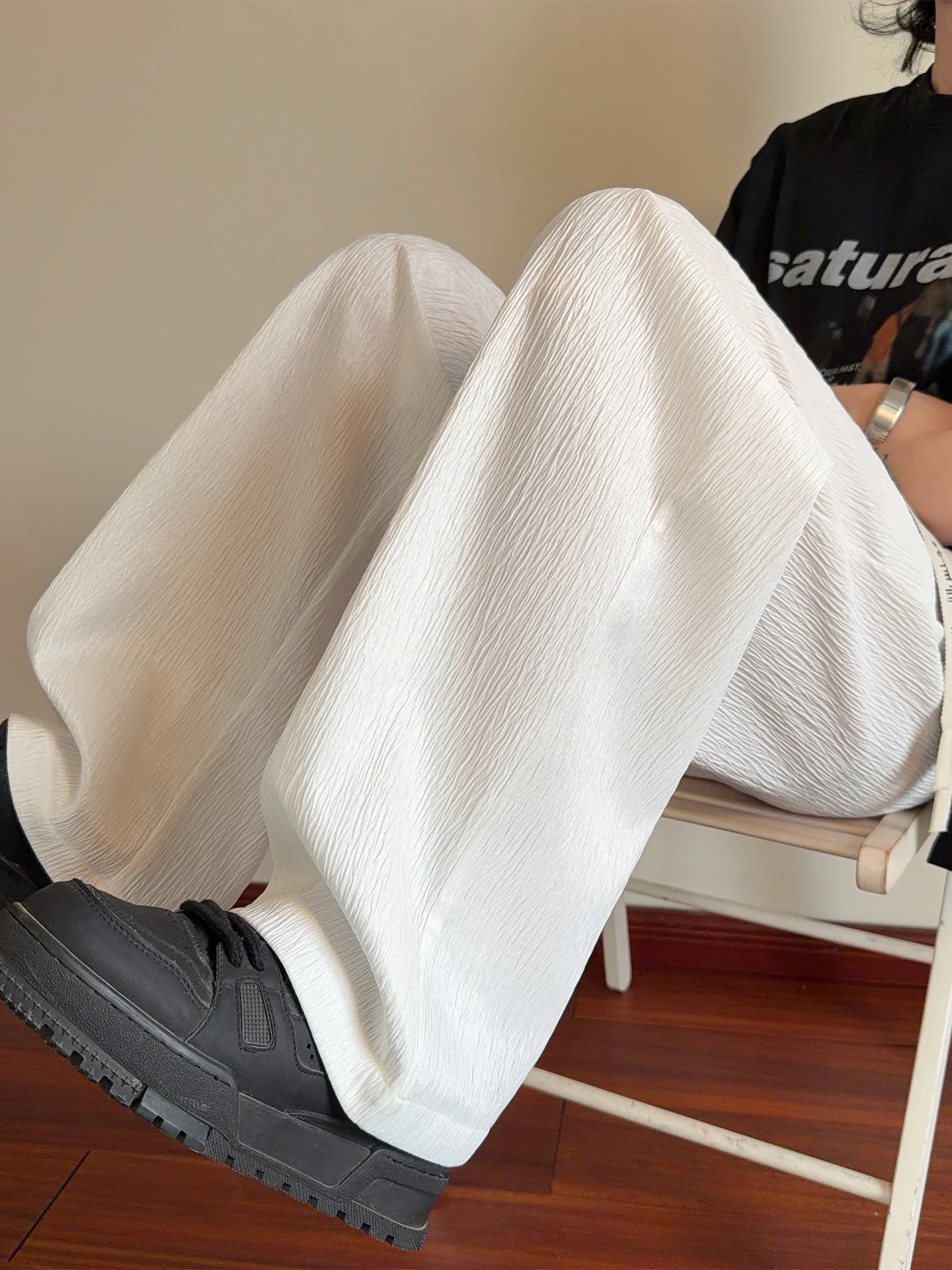 

Мужские повседневные белые брюки прямого кроя Весна 2026, свободные спортивные брюки с драпировкой, эластичным поясом, из полиэфирного волокна, для молодежи, на каждый день