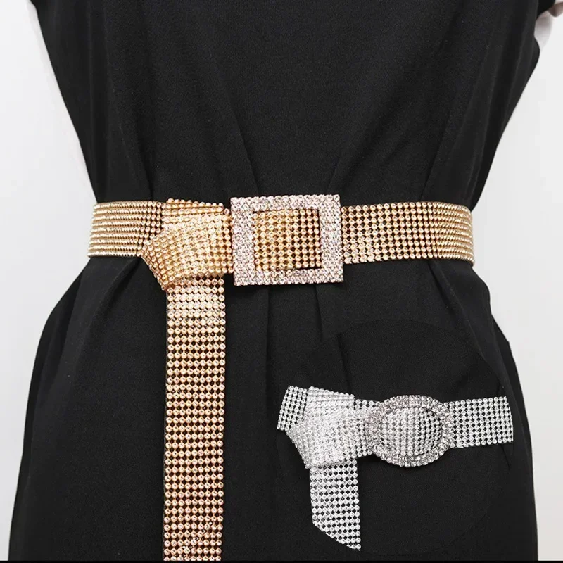 

2025 Fashion Rhinestone Belt Ladies with Skirt Jeans Decoration High Quality Belts for Women Luxury Designer Brand Gold Silver