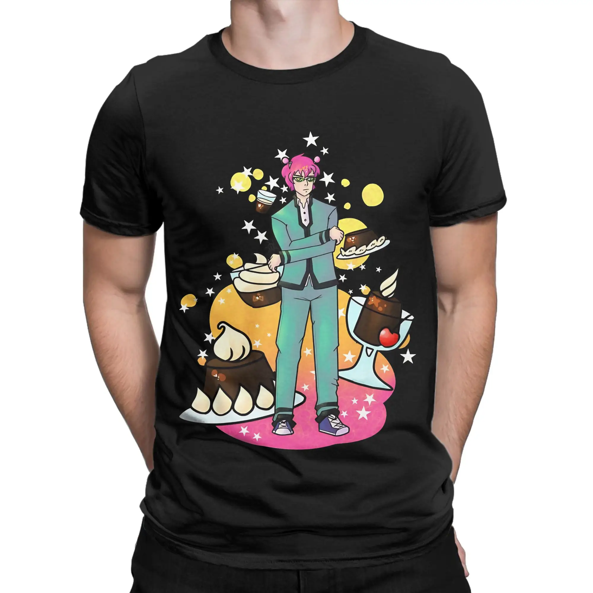 Coffee Jelly Classic Saiki Kusuo Graphic 100% Cotton T-Shirt Tees Tops For Men