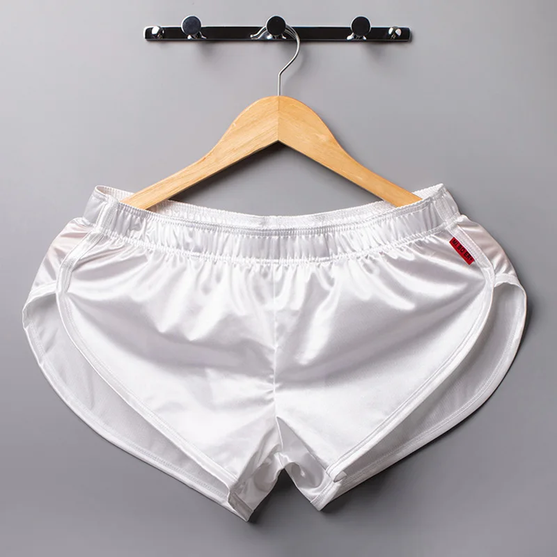 Boxers sexy de seda do gelo masculino, shorts, sleepwear cetim, roupa íntima, cuecas, roupa de casa, cor sólida, calcinhas masculinas, cuecas,