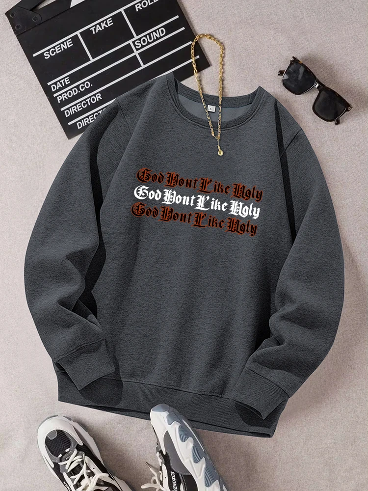 Designed Letters Print Tracksuit Male Warm Fleece Fashion Clothes Crewneck Casual Sweatshirt Autumn Simple Round Neck Pullover