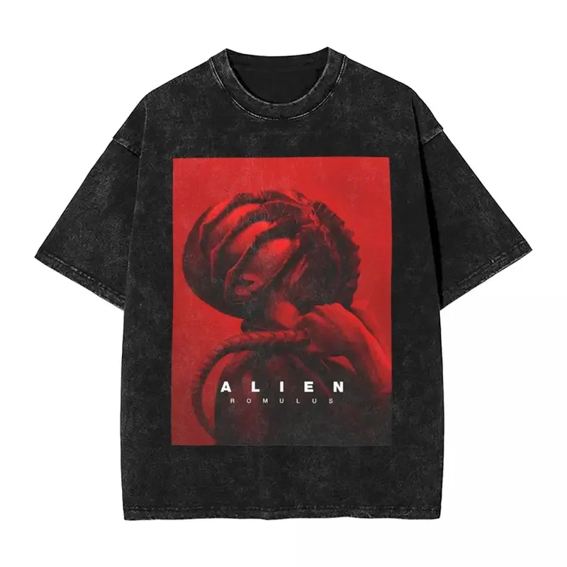 Washed T Shirt Alien Romulus Movie Horror Hip Hop Novelty T-Shirt Harajuku Streetwear Short Sleeve Summer Top Tees Men Women