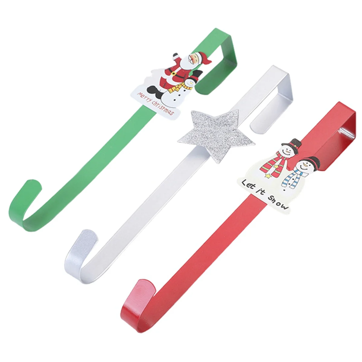 

3 Pcs 12 Inch Christmas Wreath Hangers Cartoon Over the Door Hooks Winter Snowmen Santa Star Front Door Hangers