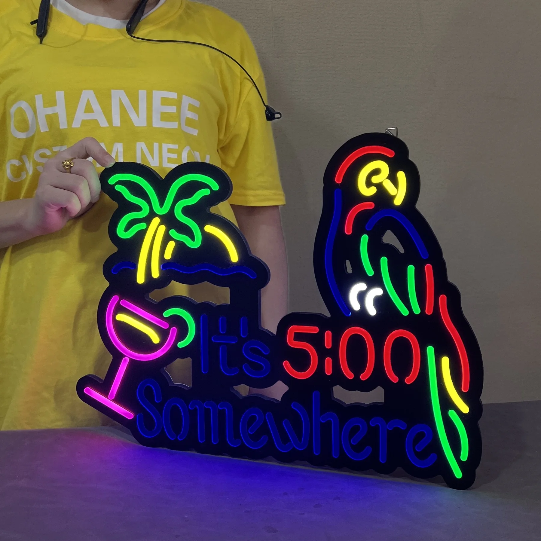 It\'s 5:00 SomeWhere Parrot LED Neon Sign Art Wall Lights for Beer Bar Club Bedroom Windows Hotel Pub Cafe Wedding Party Gifts