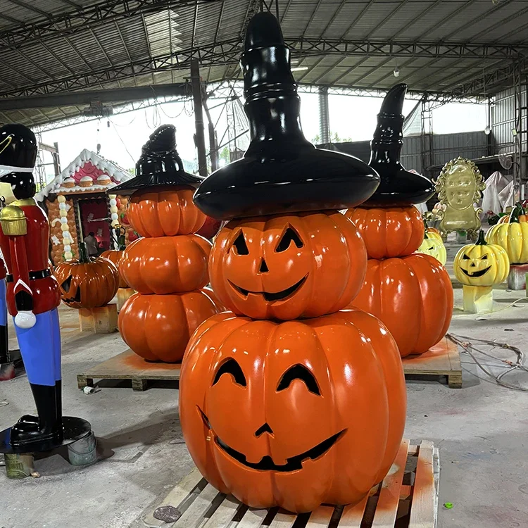 &Outdoor Pumpkin Decor Halloween Ornament Creative Pumpkin Witch Home Party Decor Fiberglass Resin Halloween Sculpture