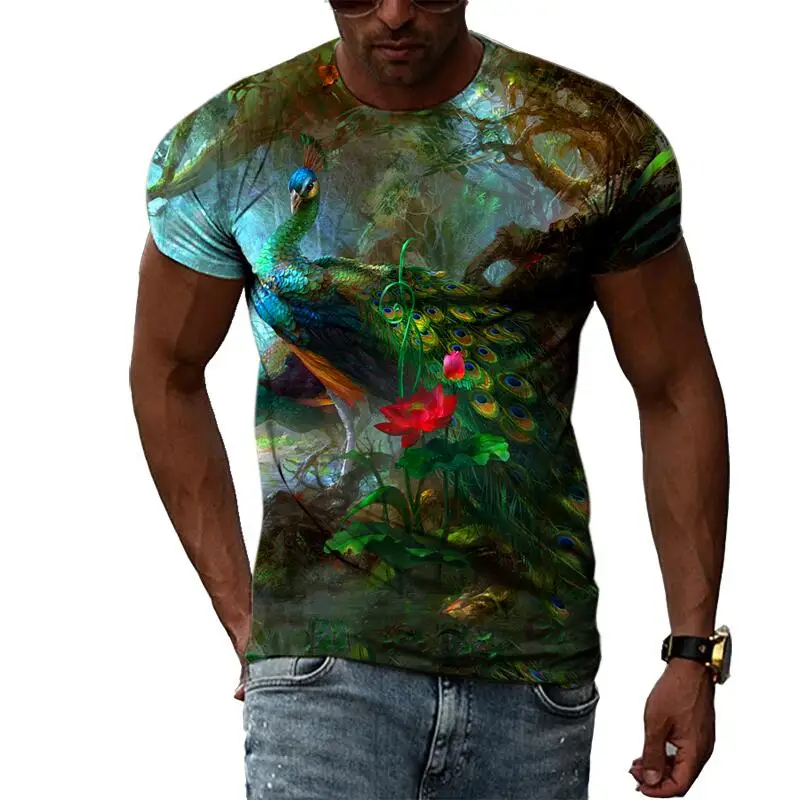 

Summer Fashion Parrot Picture T-Shirts For Men Casual 3D Print Tees Hip Hop Personality Round Neck Short Sleeve Tops