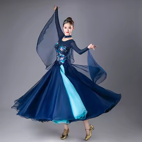 2025 Ballroom Dance Dress New Women Competition Ball Gown Puffy Prom Dress Floral Puffy Prom Dresses Evening Costumes Waltz
