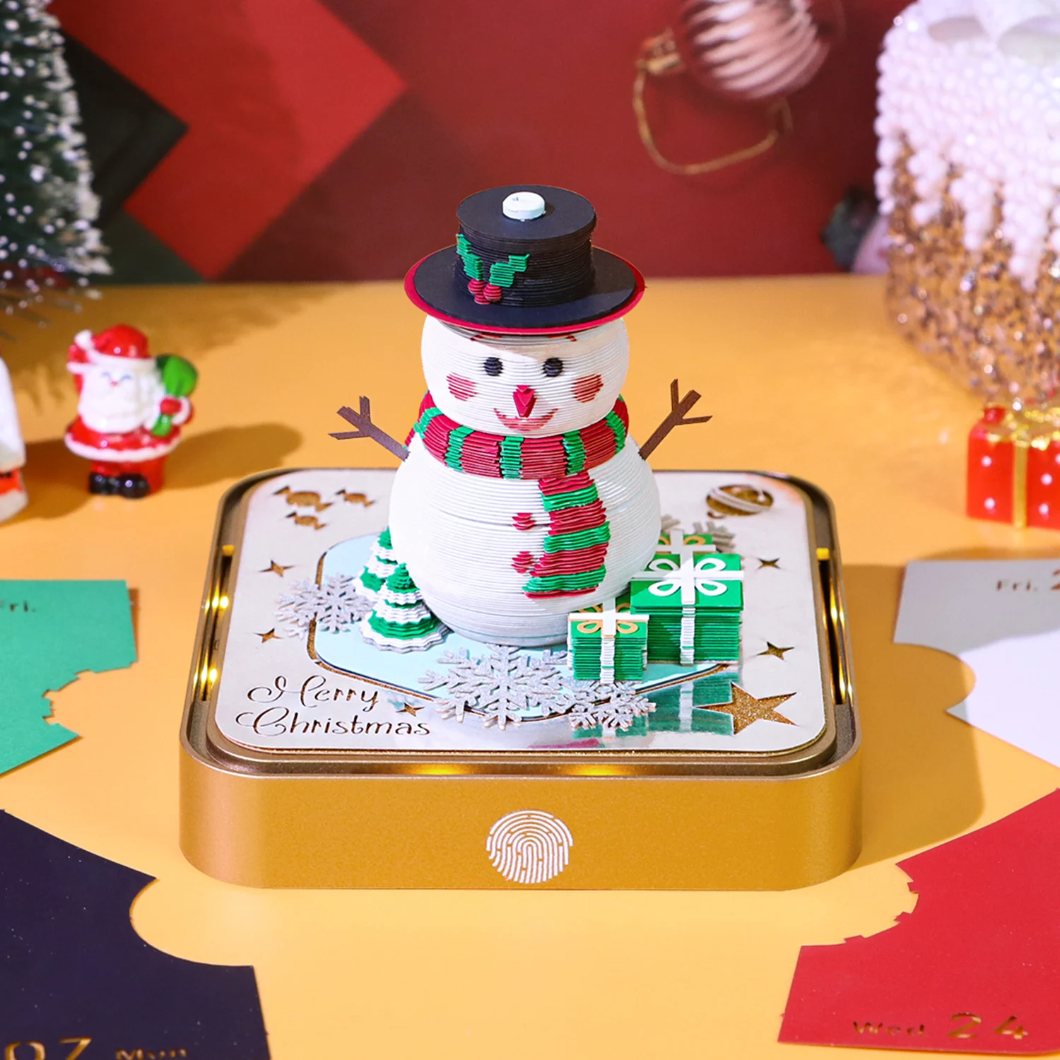 Time Piece Paper Crafts 2027 Desk Calendar With LED 3D Tear-away Calendar Christmas Snowman Art Memo