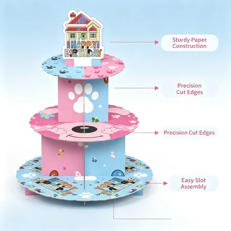Blue Dog Cartoon Birthday Party Cake Stand 3 Tier Paper Dessert Tower Cute Themed Table Decor Party Supplies Outdoor Celebration