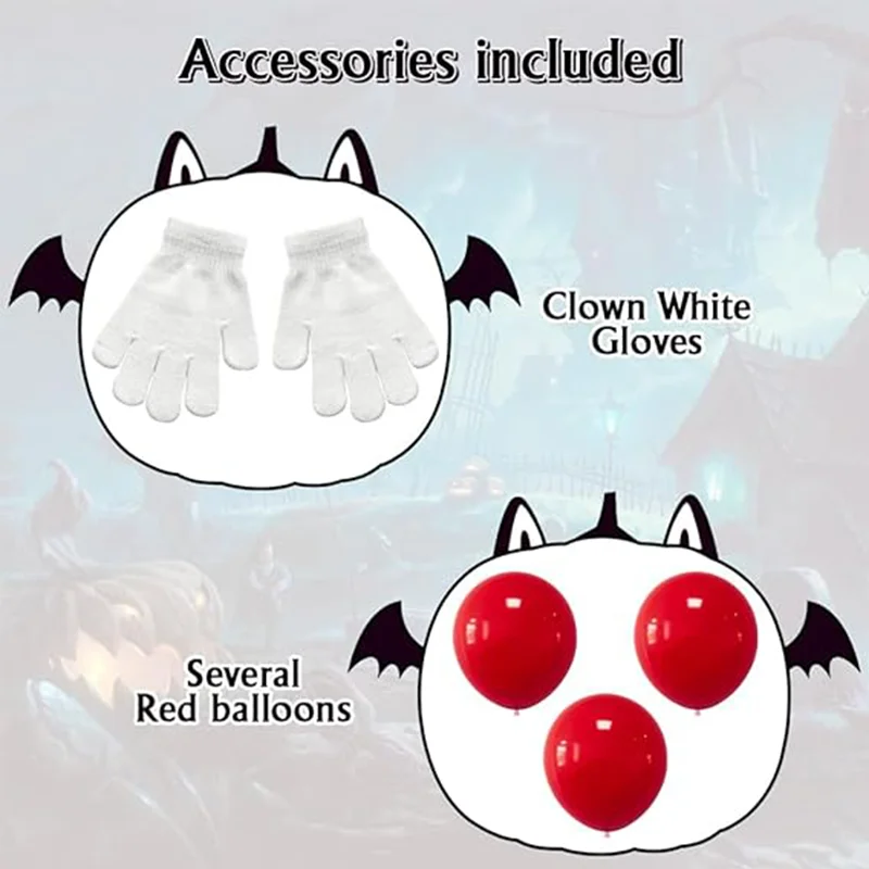 Kids Scary Joker Pennywise Cosplay Costume Horror Ghost Movie It Puff Sleeve Tulle Collar Top With Pants For Halloween Carnival