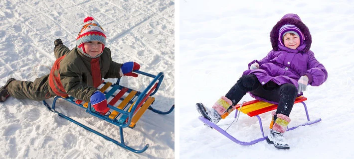 2in1 Baby Metal Push Snow Sled with Backrest Wheels Safety Guard Winter Outdoor Push Chair Kick Sledge Sleds Toddler Kids