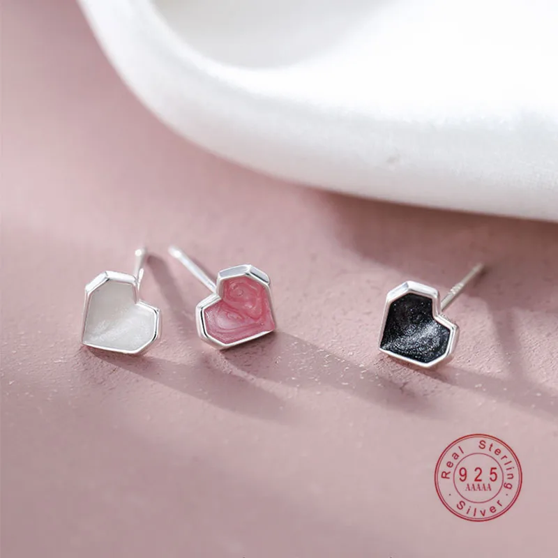 Japanese Simple Abstract Drop Oil Heart Stud Earrings For Women 925 Sterling Silver Fashion Summer Travel Jewelry