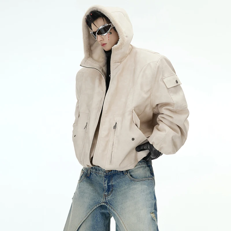 LUZHEN 2025 Winter New Original High Street Hooded Coat Men's Fashion Reversible Design Solid Color Loose Parka Jacket LZ8426