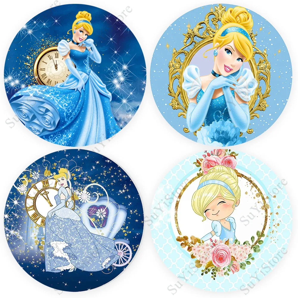 Cinderella Round Photo Backdrop Cover For Girls Birthday Disney Princess Theme Circle Photography Background Decor Props